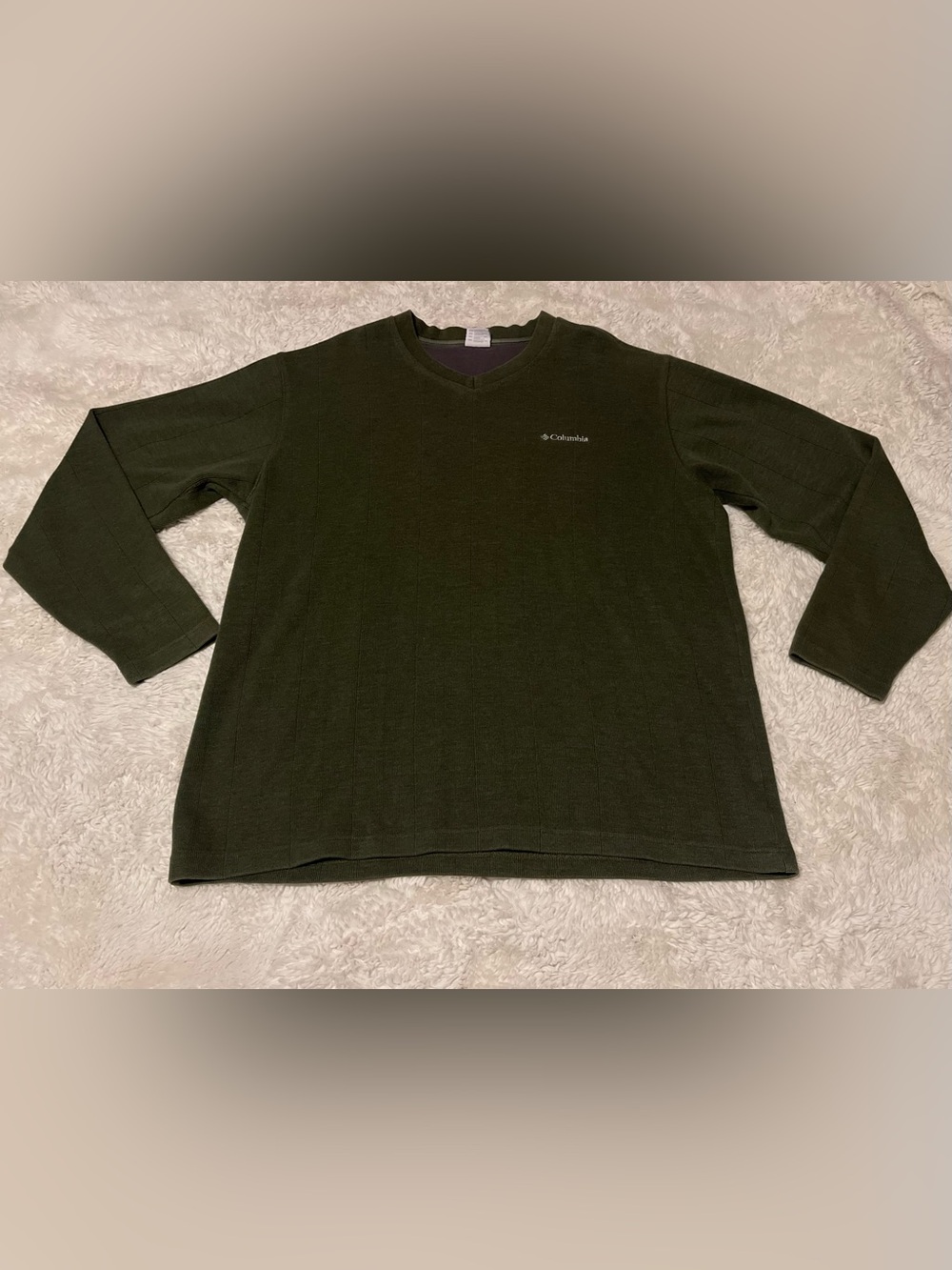 Columbia Sweater Mens XXL Olive Green Cotton Blend Vertical Ribbed Knit Top